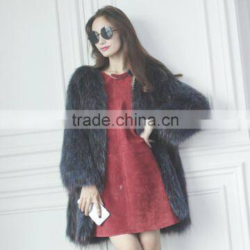 YR701 Hot Sale Fashion White Raccoon Knit Coat/Young Ladies Beautiful Fur Coat