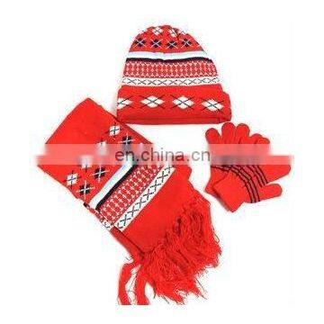 children knit winter arylic hat-scarf-gloves set