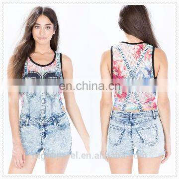 Fashion X back women denim playsuit with shoulder straps