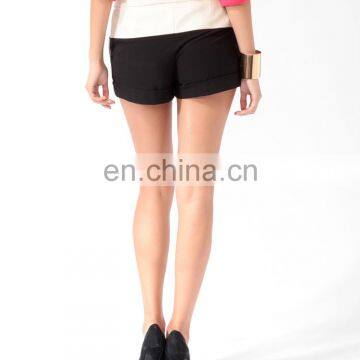 Colorblock Faux Leather Woven Shorts CSS0030 photo-3