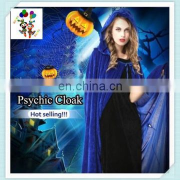 Wicca Fancy Dress Halloween Witch Blue Velvet Hooded Cosplay Cloak HPC-0537