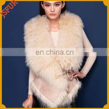 Mongolia skin fur made women vest ladies leather vest