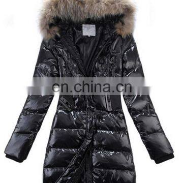 Wholesale Cheap Stylish Women Black Long Down Coat With Fur Collar