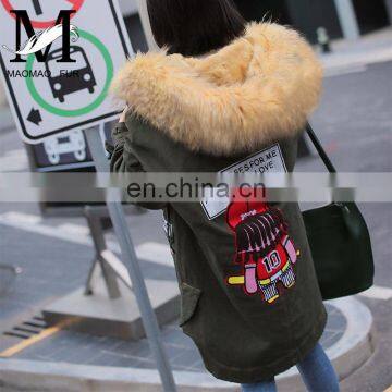 Winter Warm Fashion Real Sheep Fur Army Parka Custom Hooded Fur Women Parka