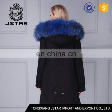 Hot new product fake black faux fur parkas for women