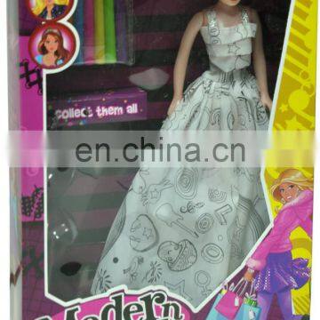 DIY painting fashion dressing up Bobby doll toys for kids with color markers