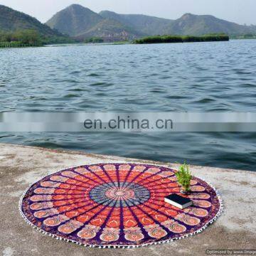 72" Indian Bohemian Hippie Mandala Roundie Tapestries Round With Pom-Pom Lace Wall Hanging Yoga Mat Table Cover Beach Throw