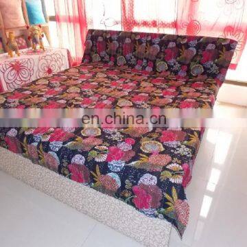 Indian Patchwork Kantha Quilt Reversible Cotton Blanket Hippie Bedspread photo-2