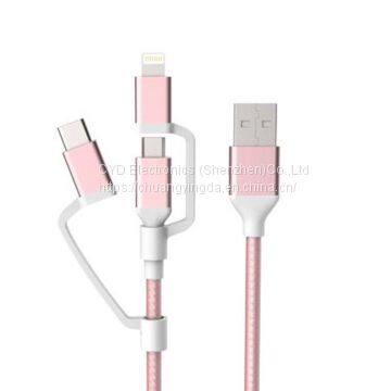 3-in-1 USB cable, micro USB, USB-C & lightning