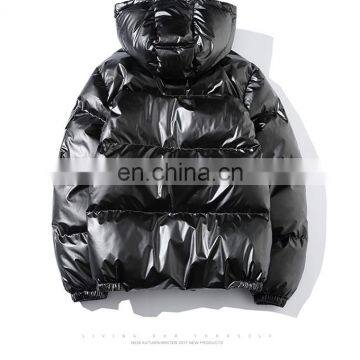 Mens Winter Long Sleeve Hoodie Zip up Shiny Puffer Jacket photo-4