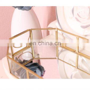 Octagon Mirror Tray Hold Perfume Cosmetics Decorative Tray