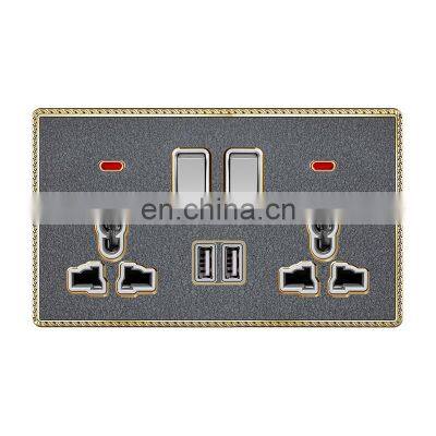 Universal 6-Pin Wall  Double Switch Socket With 2USB+Led Light 146mm*86mm Acrylic Panel Sockets And Switches Electrical 16A