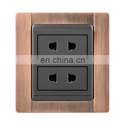 Universal Double 2 pin Wall Socket Zinc Alloy Panel Copper Wire Drawing 86*86mm Socketes and Switches Electrical 16A