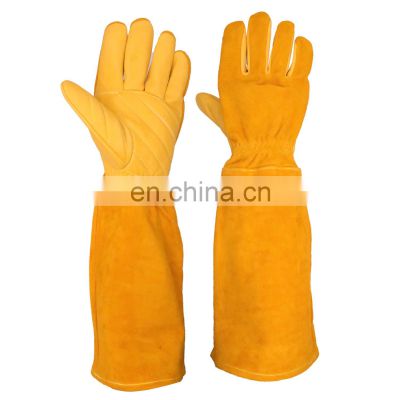 HANDLANDY Leather Gardening Gloves with Forearm Protection,Professional Long Sleeve Trim Gardening Gloves