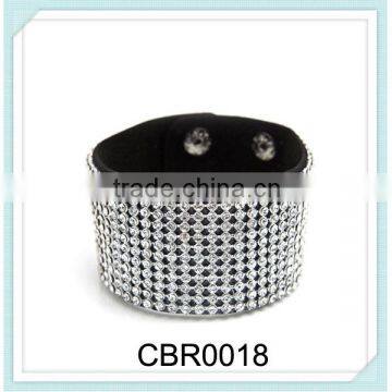 2014 fashion leather bracelet with crystal diamond for girls women