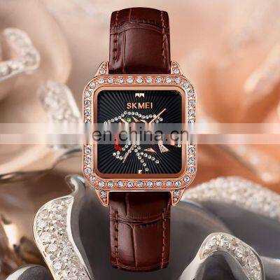 Luxury Brand SKMEI 1768 Leather Quartz Watch Ladies Dress Diamond Wristwatch Casual Women Bracelet Watch photo-5