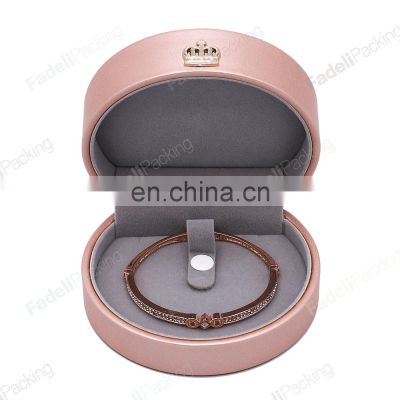 Hot sale semi-circle pu leather velvet pink color Jewellery packaging case bangle box