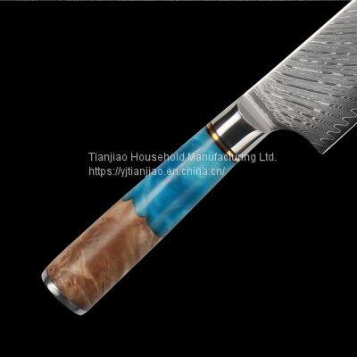 8 Inch Chef Knife With Blue Resin Wood Handle Japanese VG10 Damascus Steel Cutting Fishing Meat Kitchen Knives photo-3