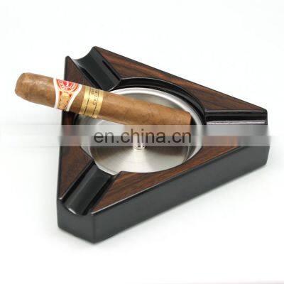 Hot-sale Custom hotel bar office stainless steel and wood made safety Triangle Ashtray for Cigar