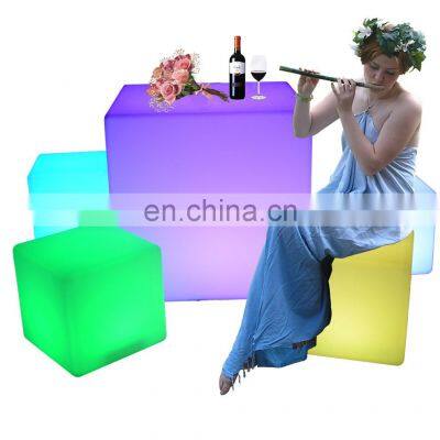 3d led cube /Wireless Outdoor battery operation LED plastic 50cm led cube chair hookah lounge furniture sofa set