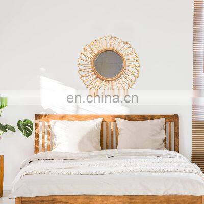Hot Sale Rattan Round Mirror Wall-Mounted Creative Art Decor Hallway Bathroom Living Room Made in Vietnam