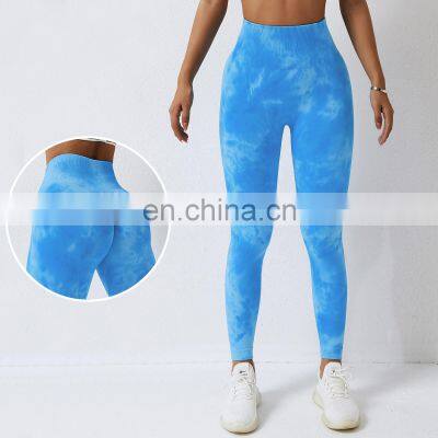 Tie Dye Seamless Scrunch Butt Sports Leggings Custom Logo Nylon Workout High Waist Gym Pants