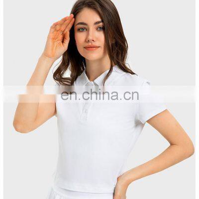 Wholesale Quick Dry Cool Fabric Short Sleeve Tennis Sports Yoga Polo Shirt Women Outdoor Lightweight Fitness Gym Wear Clothes photo-3