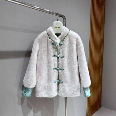 New Chinese Style Faux Mink Fur Coat, Mid-Length Jacket for Women, New Traditional Chinese Clothing