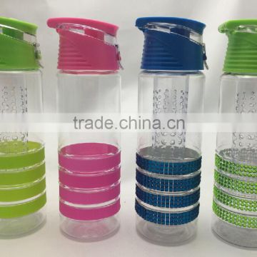 2015 Hot sale silicone/diamond ring Leak-proof Tritan fruit infuser water bottle