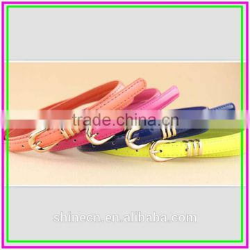 newest wholesale fashion slim pu belts, decorate fancy colors lady leather belt