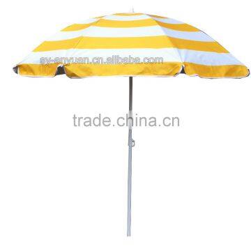 1.8m yellow white stripe design printed 100% polyester fabric water repellent outdoor beach umbrella parasol in standerd size