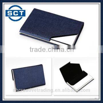 Laser Printing Stainless Steel PU Business Card Case Blue Color