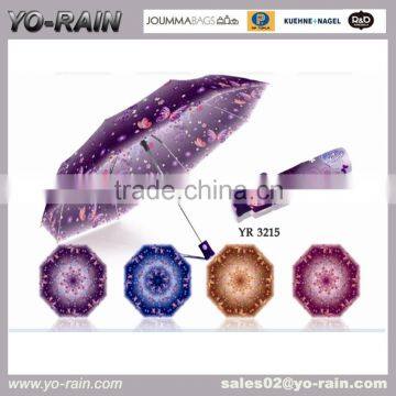 2015special design new invention mysterious 3 folding full printing butterfly umbrella