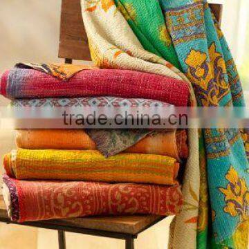 Indian Handmade vIntage Cotton Kantha Quilt Reversible Sari Throw Patchwork Bed Cover Blanket Ralli Gudri Throw