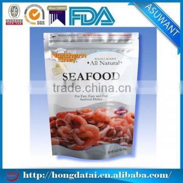 custom printing silver zip-lock stand up pouch with logo printing seafood packaging