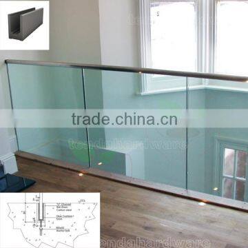 underground u channel framelss glass railing with slot tube handrail