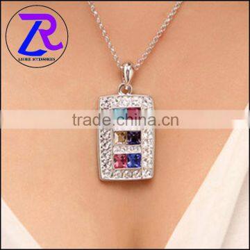 Good quality alloy and crystal long chain necklace square crystal pendant necklace