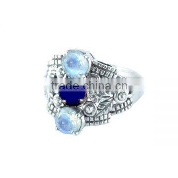 925 Sterling Silver Lapis & Moonstone Gemstone Ring Jewelry