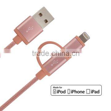 Dual head MFi c48 and mirco usb connector usb data cable