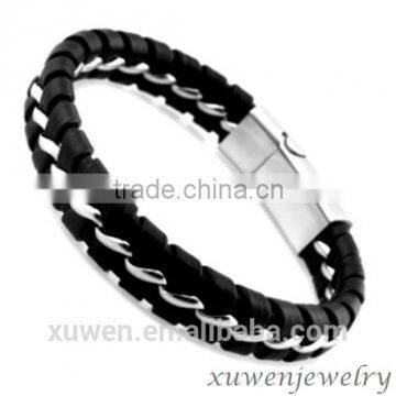 high end manufacturer stainless steel leather bracelets with magnetic clasp