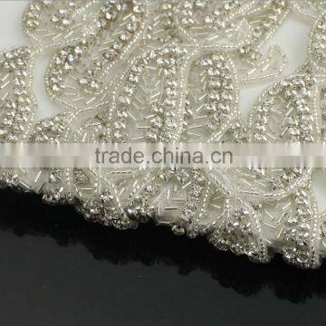 30mm Crystal Wedding Leaf Shape Bead Trim for Bridal Sash R2319 photo-3