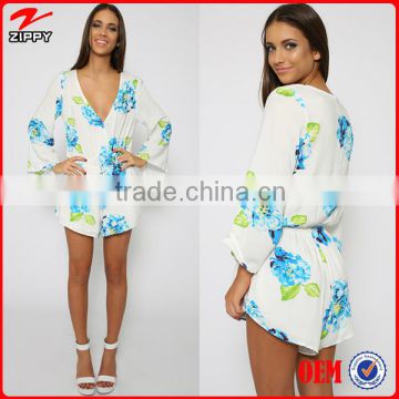 2016 new apparel long sleeve women playsuit with custom prints sexy summer playsuits