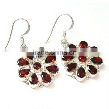 Sterling Silver Semi Precious Garnet Stone Drop Earrings