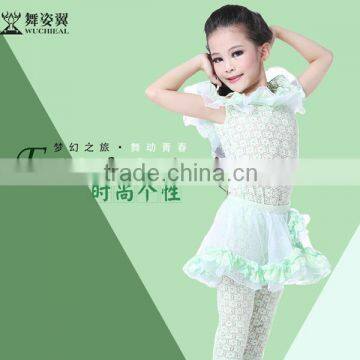 Wuchieal Indian Girls Dance Costumes Children with Top and Skirt, High Elastic Lace Children's Clothes