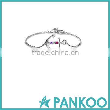 925 sterling silver anchor bracelet with three stones