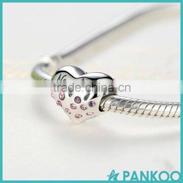 925 Sterling Silver NICE Naughty Word Heart Beads Charms With Pink Crystal for DIY Jewelry Making Baby Gift photo-4