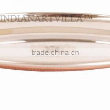 IndianArtVilla Steel Copper Oval Serving Plate for Dinner Restaurant Hotel Home Kitchen Dinning Gift Item Tableware