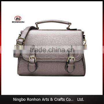 Elegant Silver PU Leather Hand Bag with White Decorative Thread