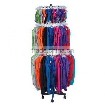 3 tiers wholesale rotating hanging clothing display rack HSX-S1043