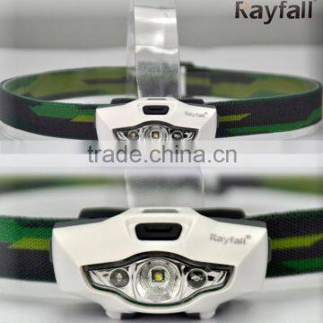 3 led plastic headlamp 3W white led + 2 red led head powered by 3/AAA battery